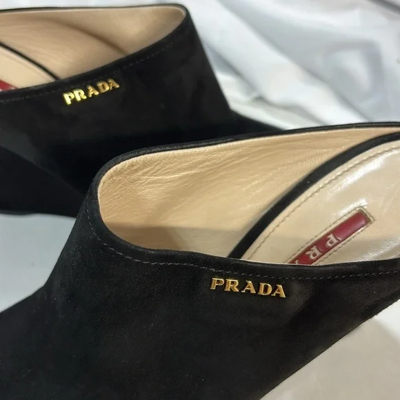 Prada  Authentic black Calzature Donna Camoscio Suede Mule/Slides wedge shoes - Picture 2 of 9